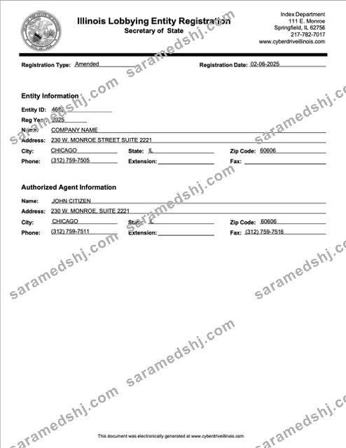 USA Illinois registration certificate Word and PDF template